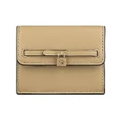 【Michael Kors】MK MICHAEL KORS Hamilton Legacy 鎖頭金字LOGO牛皮2卡釦式卡片零錢包(駱駝米)