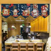 協貿國際日用品生活館 日式招財貓廚房掛簾小旗簾三角旗簾門簾短簾裝飾簾隔斷簾免費定制
