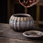 中式粗陶建水 茶渣缸 茶洗 廢水缸 桌面過濾 茶道必備 大號干泡 茶室 茶具 陶瓷 儲水缸