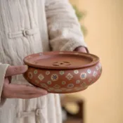 全球選品1館 生活百貨 朱泥茶盤寶相紋傳統家用陶瓷蓄水壺承輕奢幹泡盤茶臺壺承可儲水