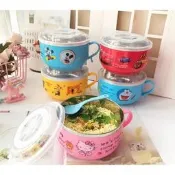現貨 可愛卡通碗 不銹鋼碗 泡麵碗 個人碗 情侶碗 附蓋+湯匙 KT貓 哆啦A夢 小小兵 米奇 閃電麥坤 雪寶