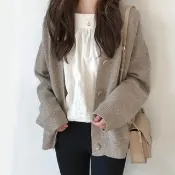 【ONEY 歐妮】★日系慵懶純色短版針織外套(秋冬/毛衣外套/針織罩衫/寬鬆修身)