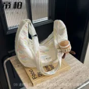 💯可開發票#夏天多巴胺包包女2024新款潮ins百搭大容量單肩餃子包學生斜挎包