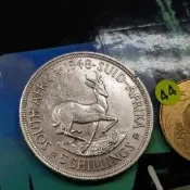 ☆豐臣館☆錢幣 南非(SOUTH AFRICA) 1948年 喬治六世 羚羊銀幣【含銀80%】~AI028