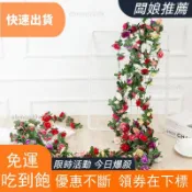桃園出貨✦25M 仿真花玫瑰花藤 45朵花仿真花藤花牆人造常春藤藤條花串假花藤掛藤蔓牆面裝飾居家裝飾水管空調管道裝飾