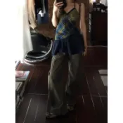 爆款直降價 女裝 洋裝 顯瘦洋裝 連身裙 裙裝 韓系格紋V領掛脖吊帶連衣裙女夏新款露背氣質顯瘦荷葉邊拼接短裙