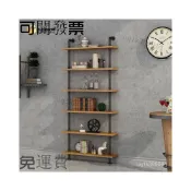 (店+)凱莎優選 免運含稅-可開發票 限時下殺 置物架 鐵藝水管書架實木墻上置物架工業風一字隔闆壁掛酒架落地墻麵層架