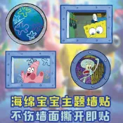 精選商品 海綿寶寶窗戶門貼學生宿舍臥室改造墻貼章魚哥派大星卡通裝飾畫