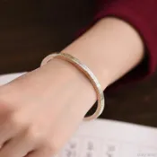 【DS·每日銀】足銀999新吉語鐲祝福語吉祥閉口古法雕刻描金福字吉言手鐲禮物