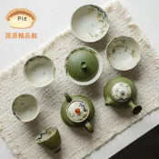 🍵聽風竹影手繪仿古茶器套組✨ 中式雅韻小青柑風格茶具閤集｜主人杯蓋碗茶壺茶杯一次擁有｜居家品茗功夫茶完整配置