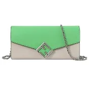 【FENDI 芬迪】WOC 經典金屬雙F LOGO撞色小牛皮三用晚宴包鍊包(綠白)
