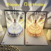 (店+)優選  3d立體生日賀卡音樂燈光定製祝福卡片蛋糕高級感男女朋友生日禮物