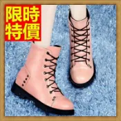 馬丁靴女中筒靴子-鉚釘平底真皮女鞋子2色65d56【獨家進口】【米蘭精品】