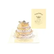 【Paper Play】生日卡片-3D立體鎏金三層生日蛋糕造型紙雕卡片 祝福卡 生日卡片(紙雕卡片 祝福卡 生日卡片)