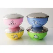 (店+)【ZEBRA 斑馬牌】斑馬牌彩色隔熱兒童碗附不鏽鋼蓋附湯匙 斑馬兒童碗 三色碗 飯碗 露營碗 學習碗 雙層碗 笠形碗 隔熱碗 幼兒園碗