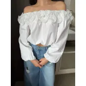 OOTD💕［正韓] 現貨 網紗荷葉一字領縮腰上衣