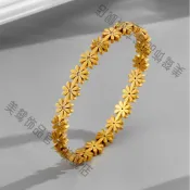 【戴·出色】鈦鋼花朵首飾品 不銹鋼多菊花小雛菊鈦鋼耳釘項鏈腳鏈手鐲套裝女