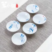 協貿國際日用品生活2館 陶瓷品茗杯蓮花小魚青花個人手繪復古日式單杯禮品茶具斗笠主人杯