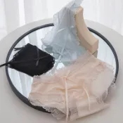 內褲女生 日系性感蕾絲 女透明内褲 中腰薄款透明網紗大尺碼透氣三角褲 純色簡約彈力面料 高彈鏤空腰帶 100%純棉襠部