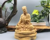 銀聯網日用品生活館 小葉黃楊木雕孔明擺件居家裝飾雕刻工藝品手把件三國人物諸葛亮1入