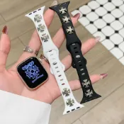 黑白克羅心 適用 APPLE WATCH 矽膠錶帶 蘋果錶帶 SE S11 S10 46mm 44mm女士錶帶 替換錶帶
