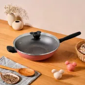 (店+)【MEYER 美亞】MEYER美亞 【Disney迪士尼童趣】迪士尼 童趣系列30CM 單柄炒鍋(含蓋)(紅) 買就送計時器