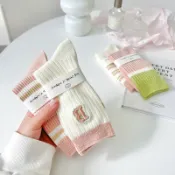 【多買多折🔥】日系條紋撞色堆堆中筒襪 純棉襪 襪子女 學院風夏季中統襪 流行襪 高筒襪 長筒襪 糖果襪 瘦腿襪 膝下襪