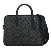 【COACH】經典C字LOGO印花手提包商務公事包兩用包(黑灰)