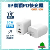 關注折$20 SP 廣穎  QM25 30W PD雙孔快充頭 Type-C/USB-A 充電器【綠洲數位】