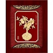 雅鑑鑫品金箔畫平安系列 -桃子【桃李滿門】27x34cm 花瓶代表平平安安~可掛於牆壁，後有腳架，也可以立在桌上
