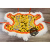 【神佛佛具】黃底雙龍凸繡虎爺衣 虎爺公 虎爺將軍 黑虎將軍 虎爺 虎皮 神明衣 平繡 黃色 虎爺 8寸8 1尺3