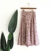 深紅法式花卉浪漫優雅午後日和 古董紡紗質直鬆A字大圓裙 skirt