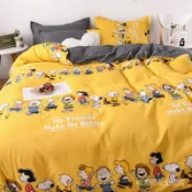 華成 網紅可愛卡通史努比床單組 床包組 床上用品四件套女生宿舍被套床單三件套雙單人 無鬆緊帶 黑白圖案