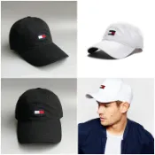 美國百分百【Tommy Hilfiger】帽子 TH 配件 棒球帽 遮陽帽 鴨舌帽 老帽 大LOGO 黑/白 G860