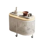 JinJiu津久 奶油風茶几 多功能茶桌 橢圓30*55*35cm 可移動客廳邊几 家用簡約茶几