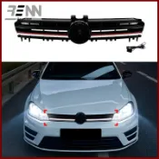 適用於【VW GOLF 7 高7 Golf MK7 2013-2016 R款】升級R款蜂窩式帶燈發光LED水箱罩中網改裝