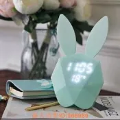 樂享購✨3咪兔聲控鬧鐘 LED夜燈 時鐘 聲控 貪睡鬧鐘 磁貼設計 可懸掛鬧鐘