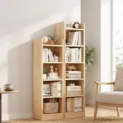 (店+)【DW優選家具】日系天然松木實木書架 落地多層收納櫃 窄櫃 窄身隙縫置物架 30cm加高層距模型展示櫃 櫥櫃 置物櫃