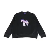 PAUL SMITH 白字草寫LOGO有機棉彩虹斑馬印花圓領長袖T恤(男款/黑)