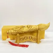 (店+)【御古齋】黃楊木 精雕 龍吐珠 文昌筆 刷筆毛 木紋 生意興隆 大筆進財 筆筆成交 風水開運擺件 附盒 0711