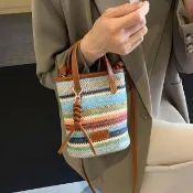 韓式夏日高級感小姐編織斜背包(韓系風格 斜跨包 手提包 手機包  編織包 草編