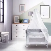 【VIVIBABY】MF☆多功能嬰兒床 多功能可攜式嬰兒床/遊戲床(送音樂鈴及嬰兒棉枕 新色上市 床邊床 成長床)