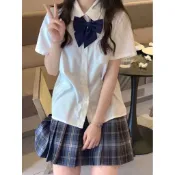 日系學生JK制服✨浩海白襯衫格子裙 學生校服 高校制服 國小國中制服 學院風 百褶裙 女生長袖短袖 水手服 可愛風