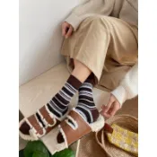 柳惠珠襪子 ins韓版粗線條紋拼色撞色仿貂毛茸茸襪子甜美秋冬季保暖女中筒襪