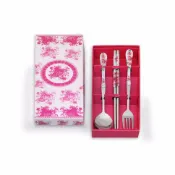 桃紅玫瑰餐具三件組 / 筷子湯匙叉子組 喝茶禮 吃茶禮 桌上禮 探房禮 【B&B幸福雜貨】