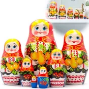 嵌套娃娃 7 件套 - 俄羅斯套娃在 Sarafan 連衣裙與民間裝飾品