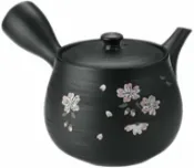 76尚宏 日本製 常滑燒 常滑焼 春秋 22号 黒袋筋引櫻花急須壺 400ml