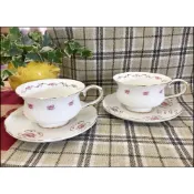 (店+)咖啡杯 咖啡盤 白色 描金 玫瑰花 白瓷 花茶杯 2杯2盤 英式古典風 杯盤組 下午茶組 祝賀 新婚 送禮品 精美禮盒