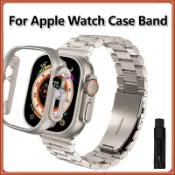 金屬腕帶不銹鋼錶帶+錶殼保險槓兼容 apple Watch Ultra 49mm iWatch 8 7 6 5 4 45