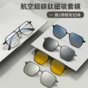 特價高顏值出片眼鏡🔥雙樑方框4合一夾片高質感大框防藍光男近視眼鏡框 鋁鎂鈦磁吸套鏡